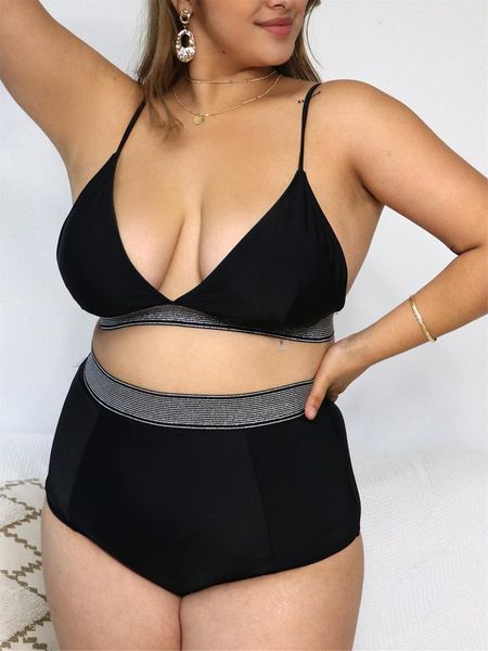 

women's swimwear push up beach bikini black plus size tankini sets female high waist large two piece halter swimsuits for womens, White;black