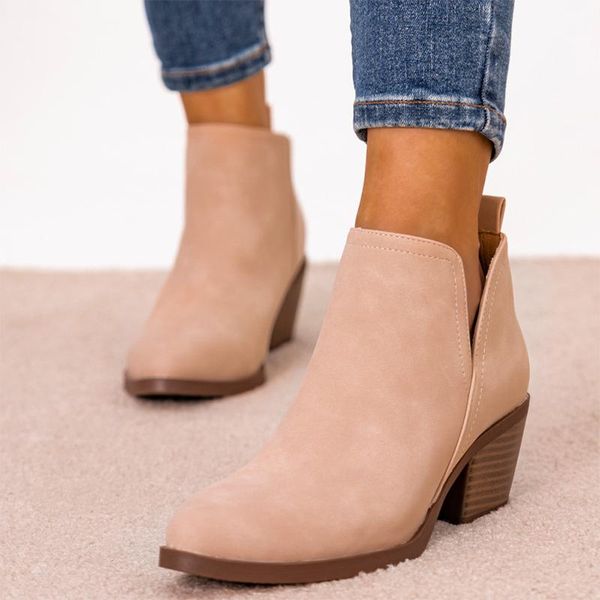 

boots 2021 spring and autumn women's ankle boots, shoes, pointed toe non-slip flocking mid-heel shoes casual, Black
