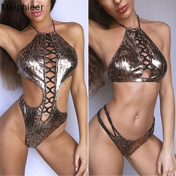 

snake high ne tank crop bikini cut out hollow bikinis set 2021 summer bright leather swimsuit swimwear womenby air