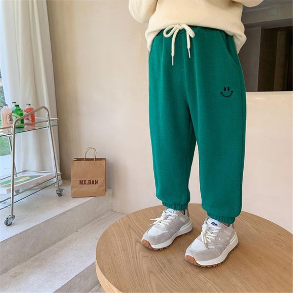 

trousers winter fashion cotton thicken fleece sports children soft loose embroidery warm sweatpants 2-7y, Blue