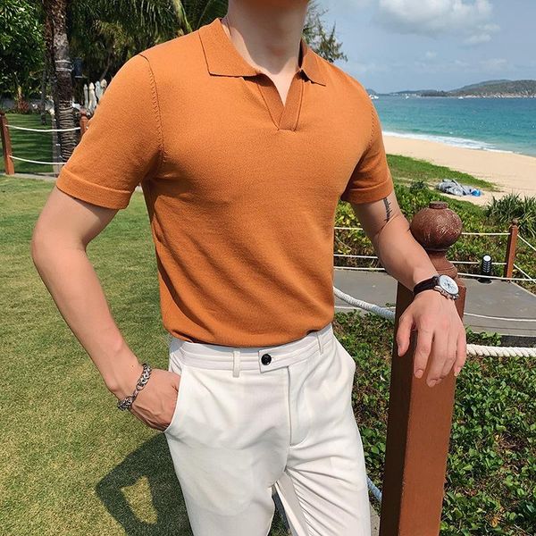 

men's polos mens fashion short sleeve collared shirt summer blue cotton boys vintage oversized knitted male casual streetwear, White;black