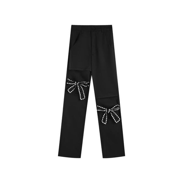 

women's pants & capris black hole summer high waist slim small bow straight pantalon femme trousers women streetwear, Black;white