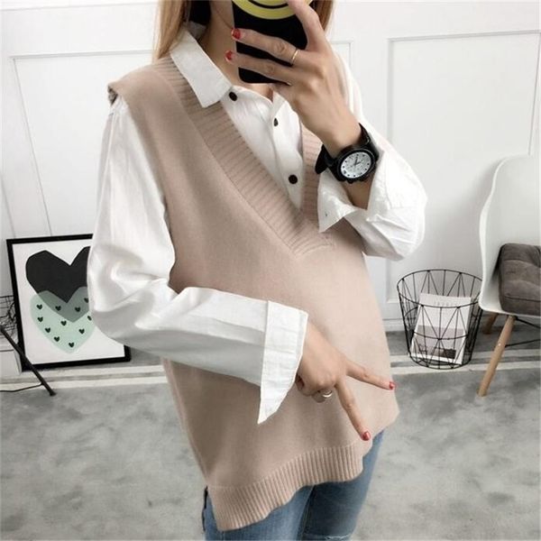 

women sweater spring autumn wool vest sleeveless o-neck knitted vests long sections poullover vest female jumper pull femme 211008, Black;white