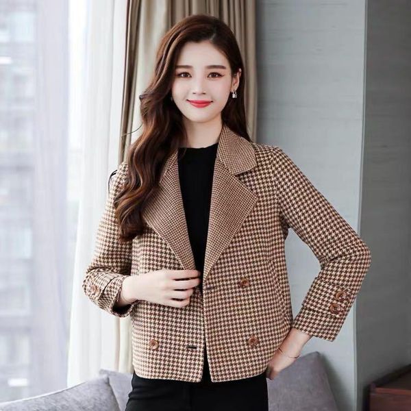 

women's jackets small plaid short jacket women 's clothing autumn winter 2021 korean fashion high-end temperament versatile tweed, Black;brown
