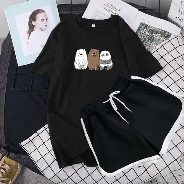 

2 piece set suit womens tracksuits casual tracksuit pullover trousers sport short pants clothes full breathable panda, Gray