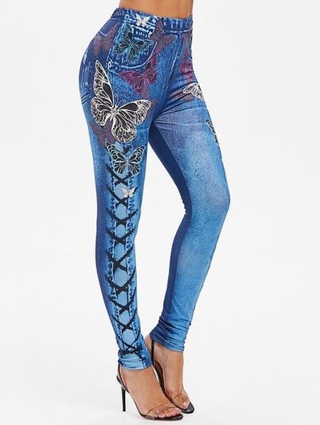 

women's leggings fashion butterfly print imitation denim sweatpant women pants for woman clothes womens plus size 5xl, Black
