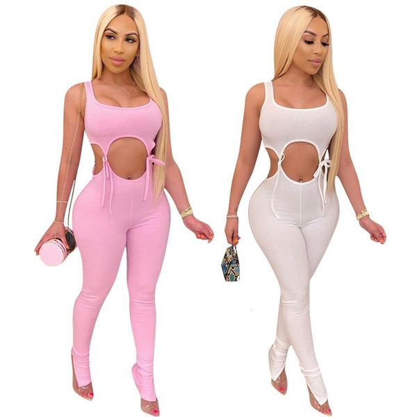 

bandage fitness fashion women matching sets sleeveless solid sporty workout two piece outfits skinny and pants set, Gray