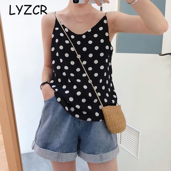 

women's tanks & camis chiffon loose tank women sleeveless halter polka dot summer print cami for, White