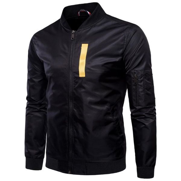 

men's jackets 2021 autumn varsity jacket men long sleeve baseball solid black with ribbons decoration bomber street fashion, Black;brown