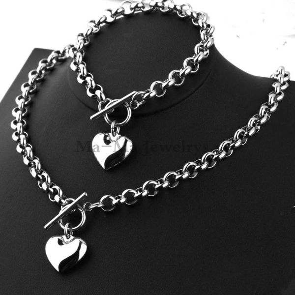 

earrings & necklace women's party jewelry solid heart pendant stainless steel set bracelet, Silver