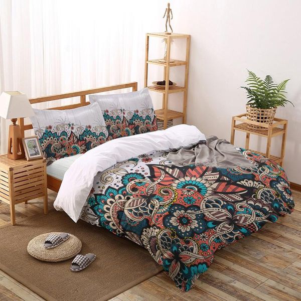 

bedding sets mandala flower wood grain set duvet cover fashion design bed printing pillowcase linen  size home textile
