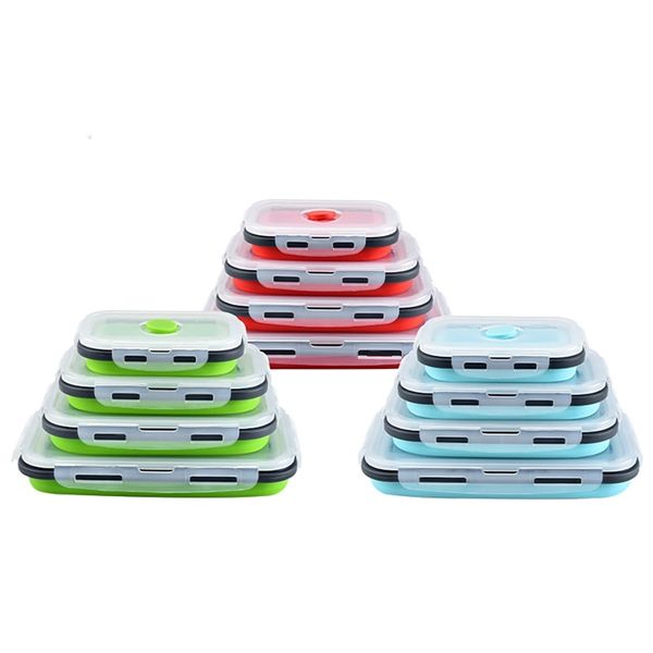 4 pezzi BPA Free Silicone pieghevole Lunch Box per alimenti Contenitore per alimenti Eco-Friendly Microonde portatile Picnic Camping 211108