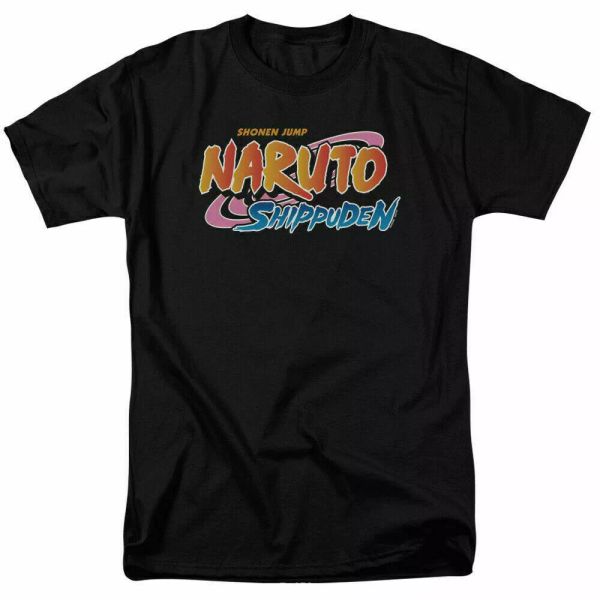 

naruto shippuden logo t shirt mens licensed cartoon merchandise black, White;black
