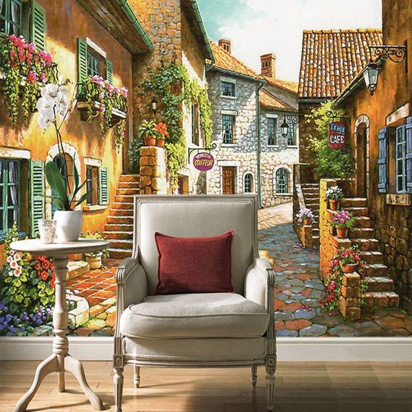 

wallpapers dropship custom european fairy tale town street mural wallpaper dining room cafe sofa backdrop wall home decor papel 3d