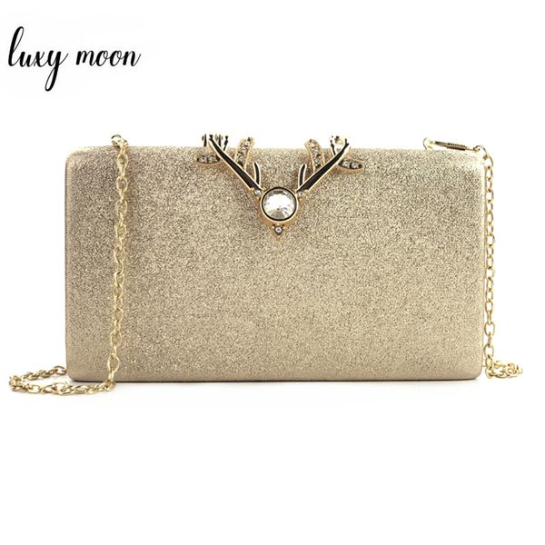 

women's gold clutch bag antler buckle wedding purse ladies hand bag luxury party wallet shoulder messenger bag