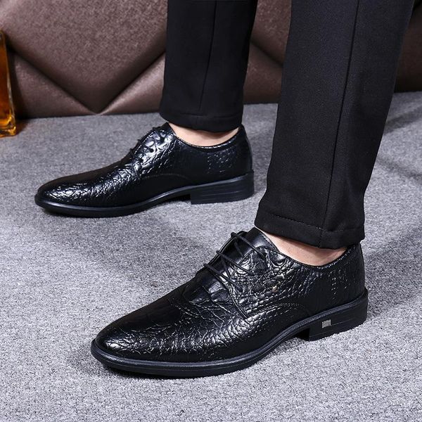 

leather men's shoes handmade casual flat business dress, Black