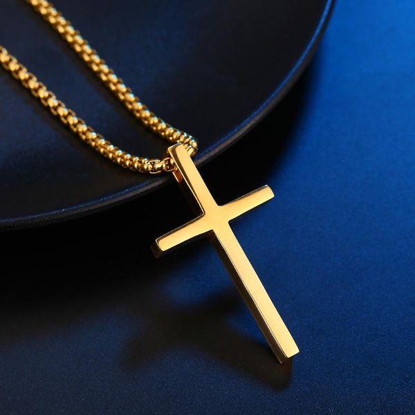 

pendant necklaces gold color titanium steel simple classic jesus cross for women men christian gift punk fashion jewelry, Silver