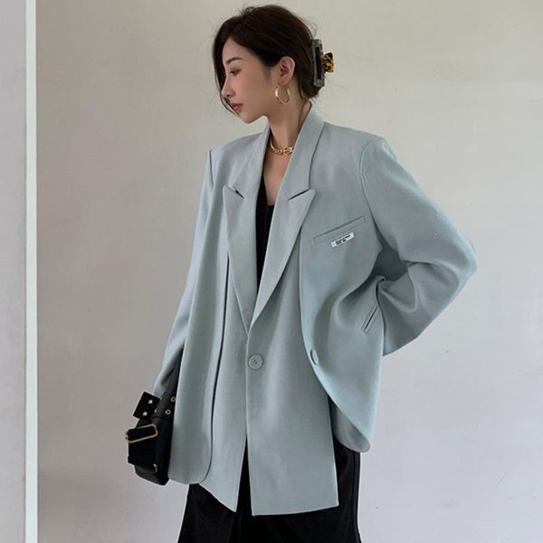

women's suits & blazers [ewq] women blue irregular blazer lapel long sleeve loose fit jacket fashion autumn 2021 high-quality office la, White;black