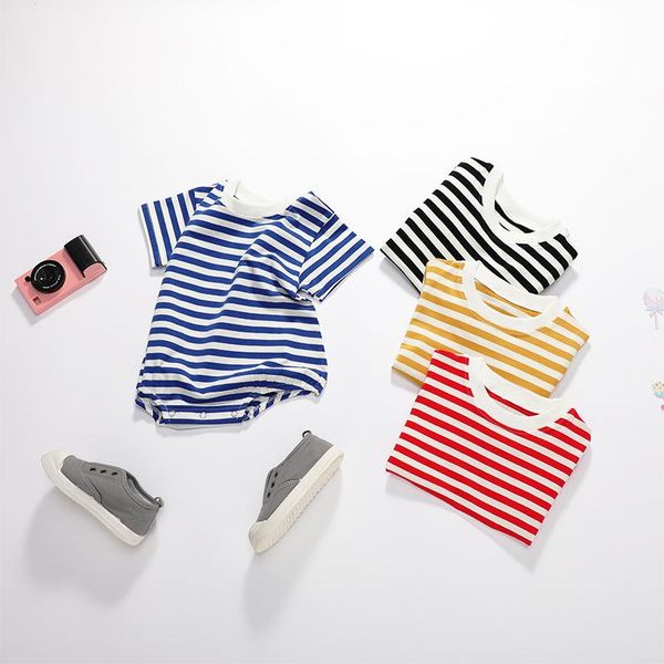 

baby cotton born bodysuits infant boy girl summer cute striped short sleeve jumpsuit body clothing rompers, Blue