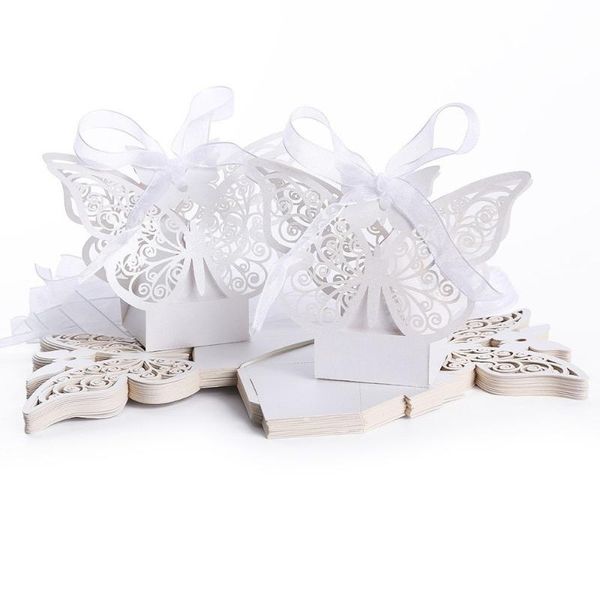 

gift wrap 50pcs hollow big style wedding favor candy boxes with ribbons (white)