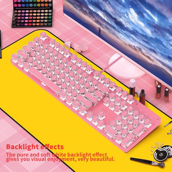 

pink real mechanical keyboard retro girl cute green axis round key gaming wired usb computer keyboards
