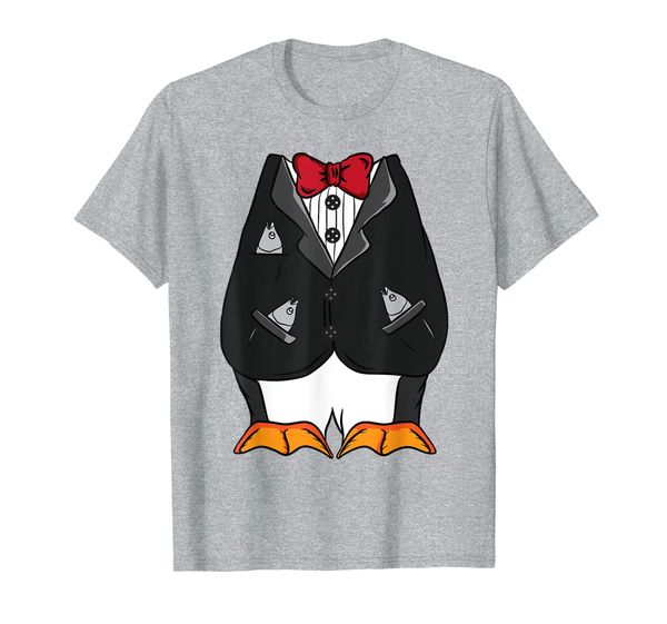 

penguin tuxedo costume bow tie fish in pocket funny gift t-shirt, White;black