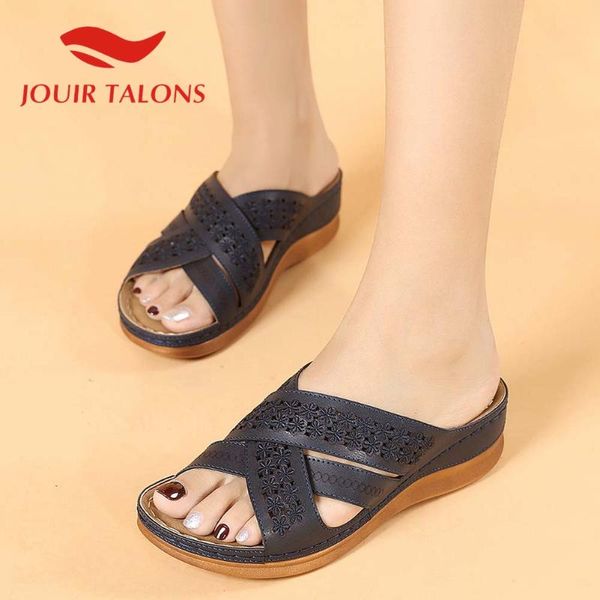 

2021 arrivals female shoes ins wedges heels pu summer outside slippers casual big size 43, Black
