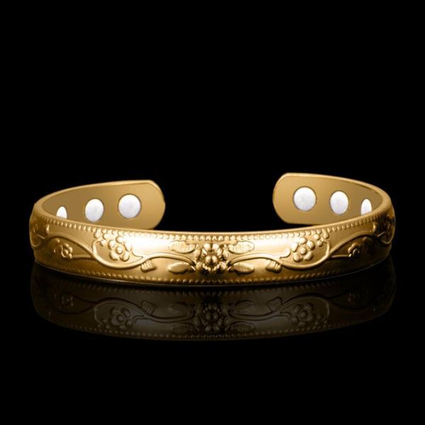 

simple retro style open bracelet flower magnetic copper bangle, Black