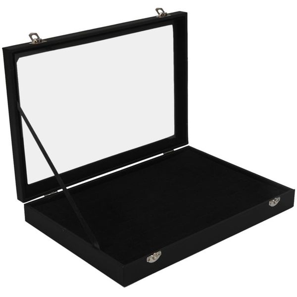 

hooks & rails glass lid black 100 slot earring ring jewellery display storage box tray case organizer holder