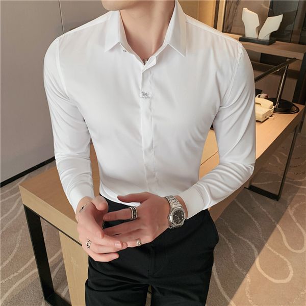 

t shirts spring button embroidered for men's clothes 2021 formal business wear thin sleeve adjustment long tuxedo dress a5yc, White;black