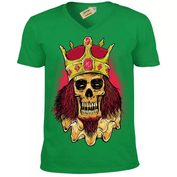 

king of pain t-shirt skull skeleton undead man v-neck, White;black