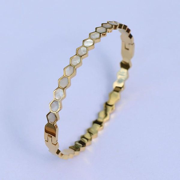 

bangle big brand steel bracelets for women honeycomb shaped bangles with shell bijoux acier inoxidable femme gold and rose jewel, Black