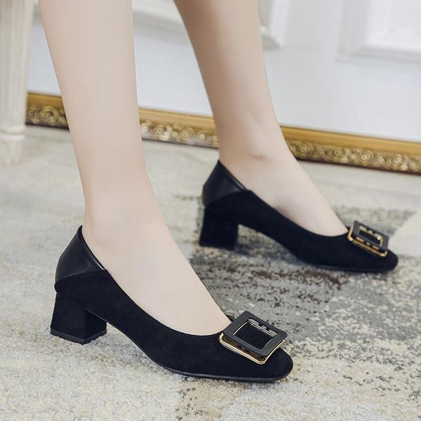 

dress shoes square toe thick office high heel women 4.5 cm elegant pumps ladies working, Black