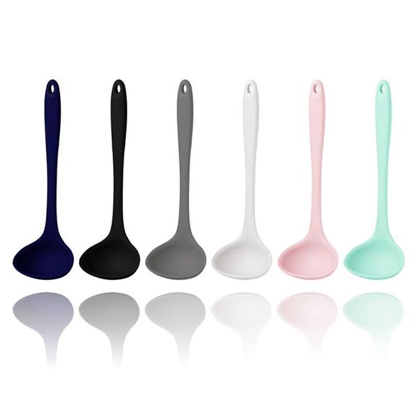 

spoons 1pcs silicone soup spoon solid color hosehold long handle porridge rice ladle tableware meal dinner scoops kitchen tools