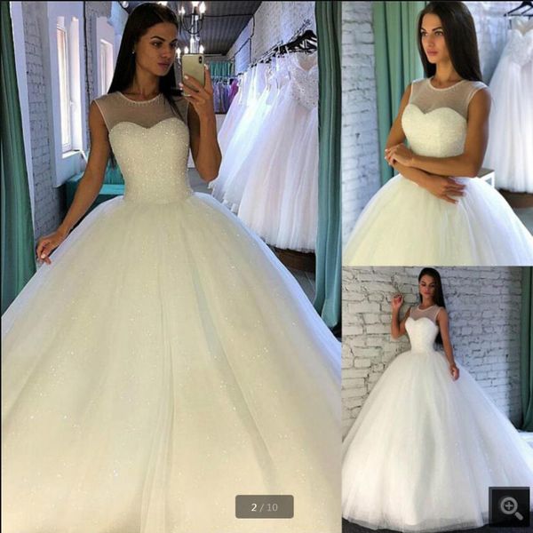 

vestido de festa 2021 white tulle ball gown wedding dress heavily beading sequins sparkly sleeveless bride dresses princess corset elegant v