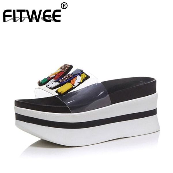 

women high wedges sandals peep toe platform thick bottom slippers summer shoes crystal footwear size 34-39, Black