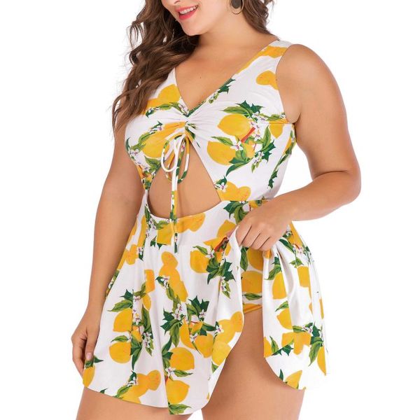 

women's plus size cutout strappy back lemon swimdress swimsuit one-piece suits