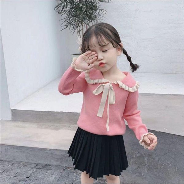 

pullover winter girl sweater blouse solid jumpers knitted doll collar lacing outwear bottoming t-shirt sueter para niÃ±as, Blue