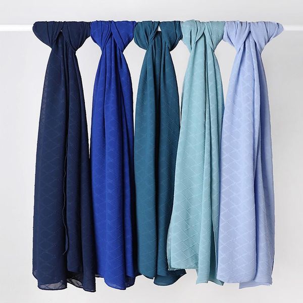 

beanie/skull caps 175cm voile turbanet headscarf scarves bubble chiffon with pleated plaid long plain hijab wrap muslim hijabs scarf, Blue;gray