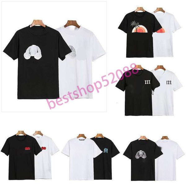 

angel 2021 couple high street short-sleeved t-shirt t shirts with broken arm bear head frosted fiber, White;black