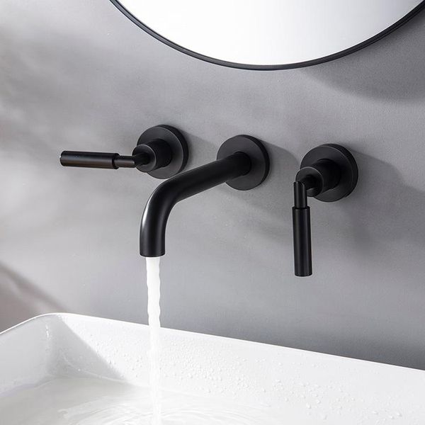 

fashion design brass wall mounted two handles bathroom sink faucet cold water basin high tap faucets
