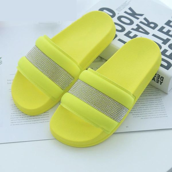 

female home slippers women summer rhinestone color slides soft thick sole candy slippers casual comfortable indoor ladies shoes, Black