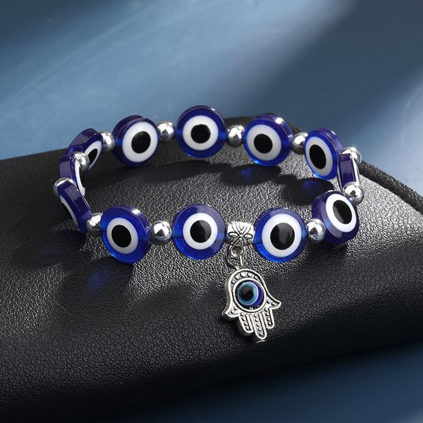 Lucky Hand Evil Blue Eye Strang Charm Armbänder Armreifen Perlen Türkische Pulseras Für Frauen Schmuck Großhandel