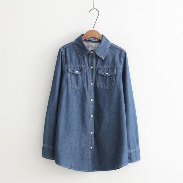 

women's blouses & shirts spring autumn women slim long sleeve blouse vintage washed denim shirt, plus size casual blue jeans shirt bran, White