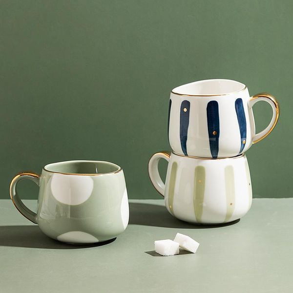 

mugs 370ml nordic creative ceramic coffee cup home water milk mark mug gold inlaid couple holiday birthday gift