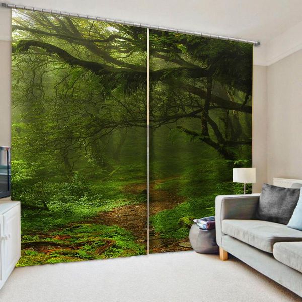 

curtain printing blockout polyester green forest curtains 3d window for living room office bedroom & drapes