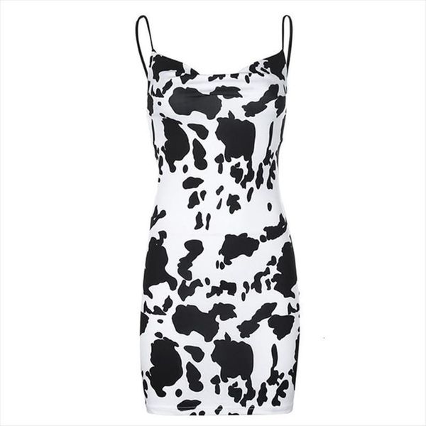 

sleeveless milk cow printed womens dress mini sling backless slim clubwear 6xda, Black;gray