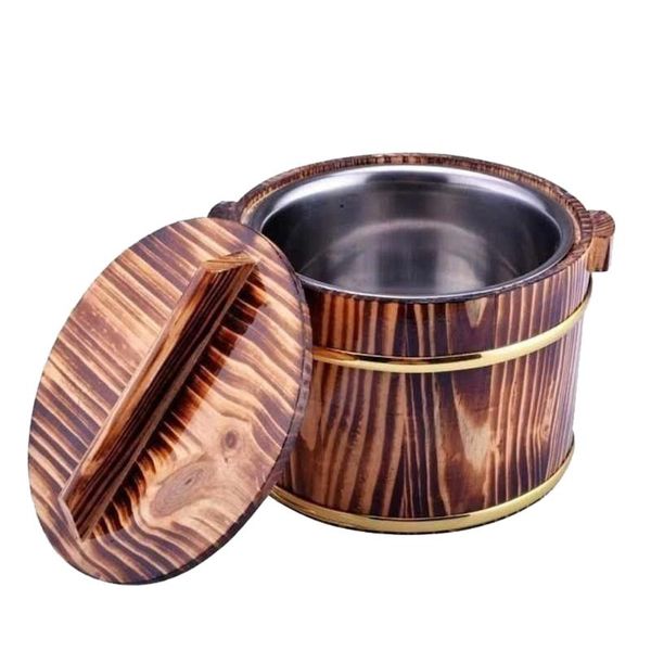 

bowls 1 pc durable bucket reusable wooden household rice with lid
