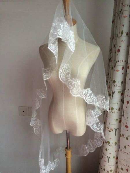 

bridal veils 2021 mariage one layer lace edge white ivory wedding veil long accessories veu de noiva, Black