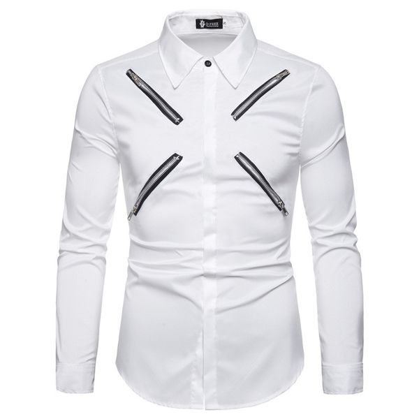 

men's shirts 2021 ummer fahion peronalized cut zipper decorative long leeve, White;black